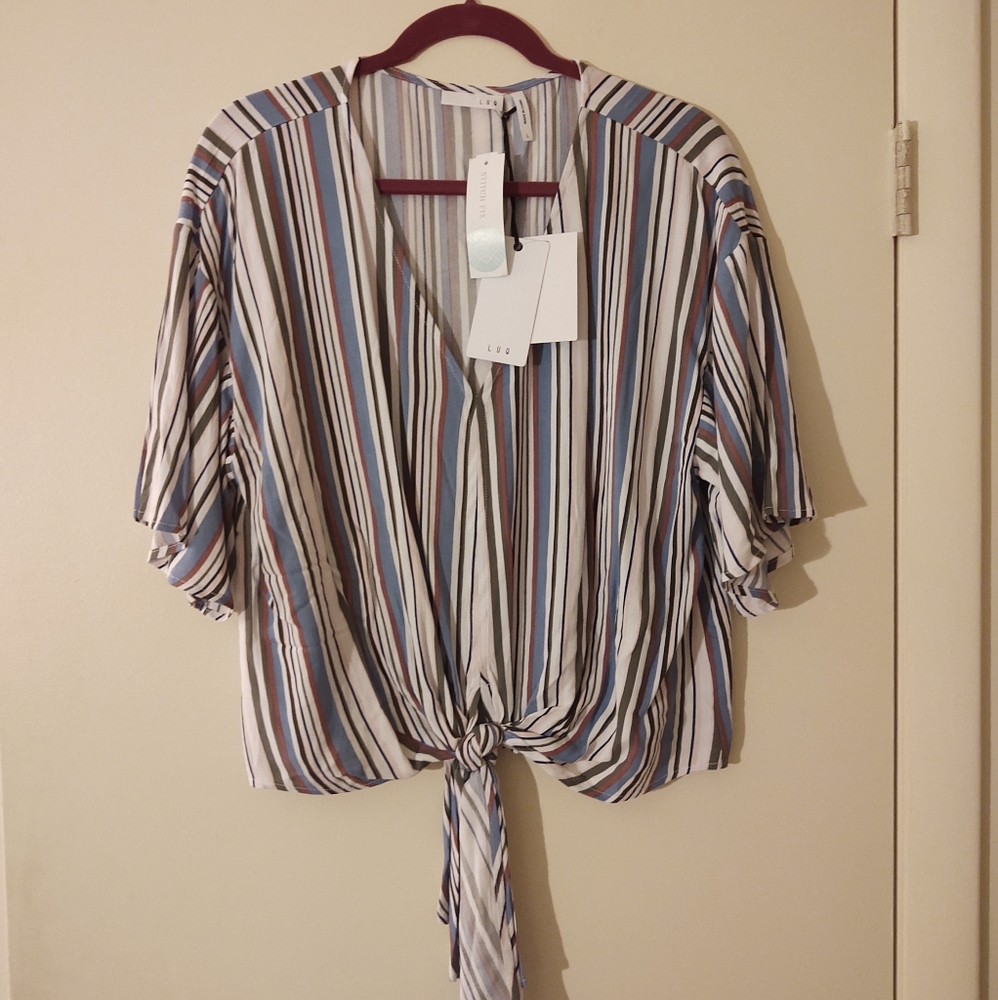 Airy striped tie front top
